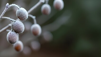 霜に覆われた木の実のマクロ表現