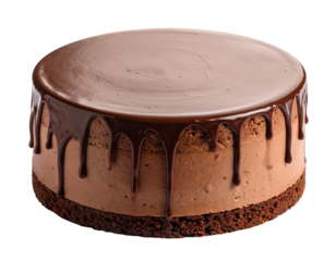 Round chocolate mousse cake isolated on transparent png
