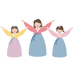 새해 인사하는 한복 입은 가족