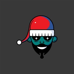 Santa Hat Character Face Illustration with Beard.eps