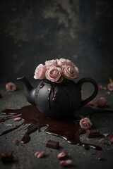 Elegant tea pot with pink roses