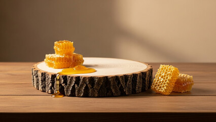 木の幹と蜂蜜、蜂の巣、合成向け素材