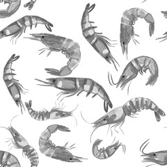 set of shrimp  hand drawn seamless pattern. 