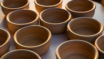 Rustic terracotta clay bowls handmade for food and craft