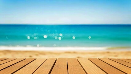 Fototapeta premium Luxury Beachfront Wooden Deck With Tropical Ocean View for Summer Vacation Concept