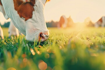 Spring Farm Animals: Cows grazing on fresh green grass in open pasture. --chaos 50 --ar 3:2 --profile 1l3n7zg --stylize 150 --v 6 Job ID: d98f8f04-90b1-4486-9897-939d3179a9bb