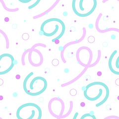 Seamless doodle pattern featuring soft pastel circles and lines on a clean white background. Perfect for backgrounds, textiles, and designs requiring a gentle and minimalist touch.