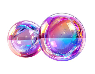 Two transparent, iridescent spheres with colorful inner reflections on black
