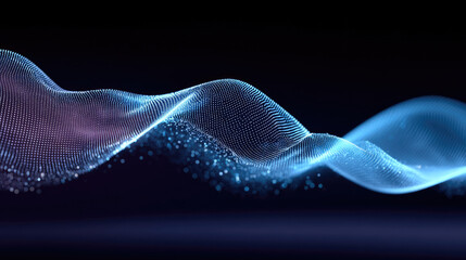 Fototapeta premium Abstract digital wave blue glowing particles, futuristic technology background, dynamic motion, modern energy, science concept