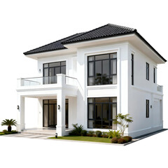 Modern luxury minimalist house exterior 3D render for real estate design, contemporary residential architecture, premium property visualization isolated on transparent background