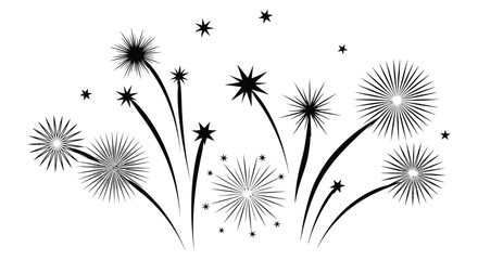 A collection of starbursts and sparkling shapes arranged against a white background silhouette