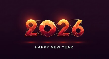 Happy new year 2026 geometric abstract numbers with glowing lights