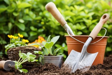 Spring Farm Tools: Shovels and baskets resting near planted field. --chaos 50 --ar 3:2 --profile 1l3n7zg --stylize 150 --v 6 Job ID: 47c68c7e-4bc3-48aa-8d89-7e25a4391bf4