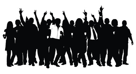 Naklejka premium A jubilant crowd raises their arms in celebration a dynamic black silhouette