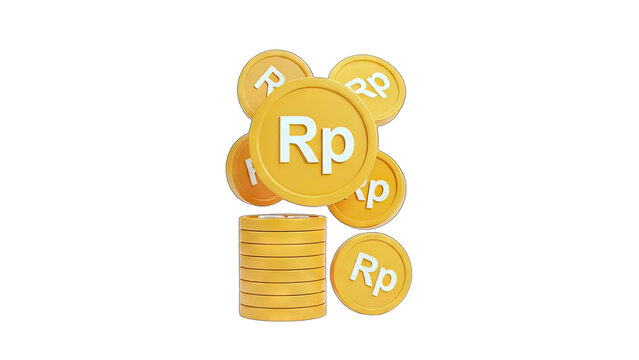 Indonesian Rupiah Coins Stacked and Floating on White Background