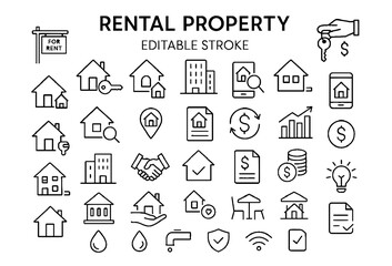 Rental Property Editable Stroke Line Icons Set