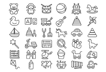 Kids & Toys Outline Icon Set &ndash; Editable Stroke Children, Baby & Play Icons for Education and Family Design