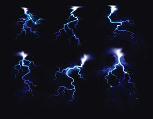Realistic electric shock elements for weather and storm themes vector