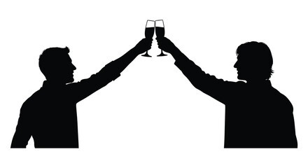 Two people toasting with wine glasses in a celebratory gesture a striking silhouette © Pvect02