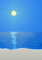 月明かりの渚の風景　ベクターイラスト