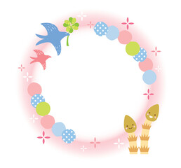 春らしいつくしと鳥の可愛いフレーム