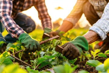 Spring Harvest Prep: Farmers preparing tools beside blooming fields. --chaos 50 --ar 3:2 --profile 1l3n7zg --stylize 150 --v 6 Job ID: 5f46fd51-086b-48a4-80bb-d8960f946203