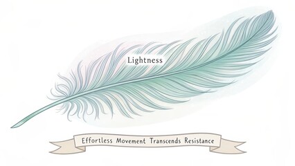 A delicate iridescent feather exhibiting lightness and effortless movement transcending resistance