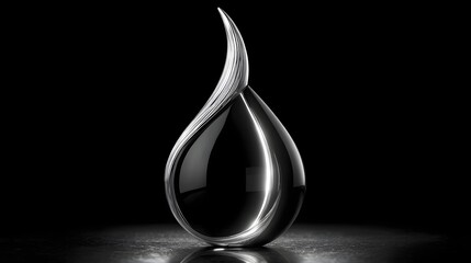Elegant teardrop shaped glass sculpture on dark background