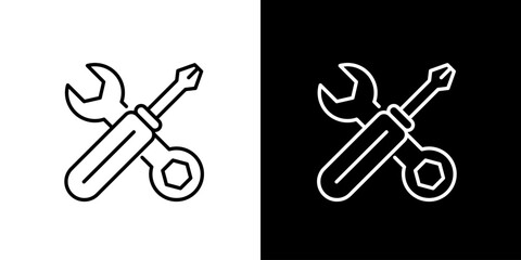 Set of Tools Screwdriver and Wrench Icons Representing Repair, Maintenance, and Construction Work