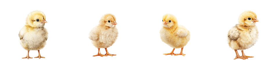 Obraz premium Cute Watercolor Chicks: Baby Chicken Set on White Background