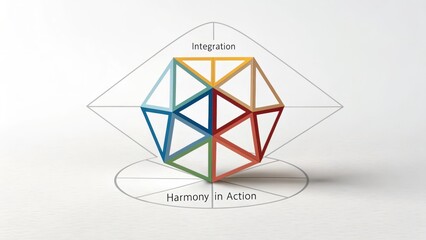 Abstract geometric structure of interlocking colored shapes representing integration and harmony in action
