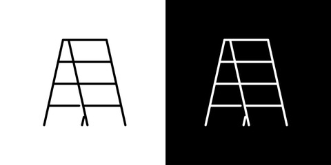 Minimalist Stepladder Outline Icon Set in Contrasting Black and White Styles for Graphic Design and Industrial Concepts