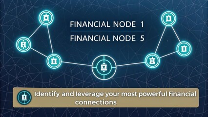 Financial nodes connected in a sophisticated network highlighting powerful business relationships and strategic connections
