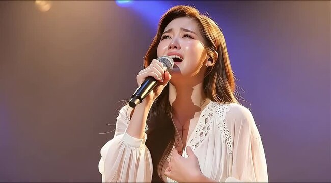 Female Worship Leader Singing with Emotion