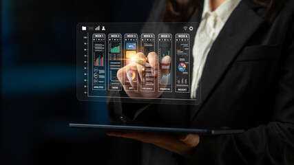 A weekly business performance report and analytics dashboard. A concept for tracking trends, KPIs,...