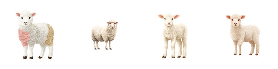 Fototapeta premium Cute Lamb Collection - Adorable Farm Animals on White Background