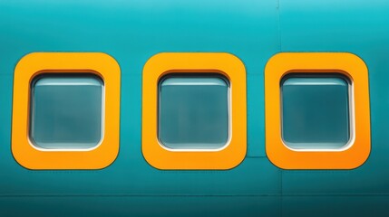 Teal Plane Three Orange Windows.