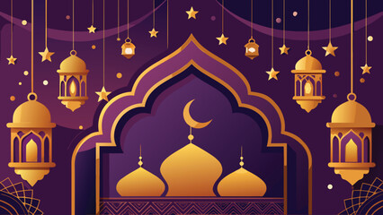 beautifully decorated Arabic arches with gold and purple motifs, exemplifying classic Middle Eastern architectural style..eps © zihad