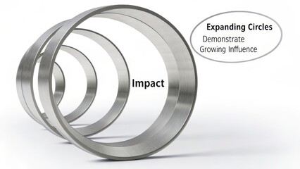 Three Increasing Sized Concentric Metal Rings Demonstrating Growth and Expanding Impact