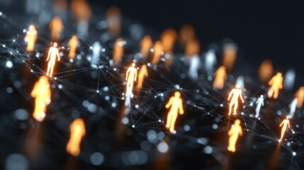 Conceptual artwork showing abstract human figures connected by lines in a modern, stylized, and futuristic design