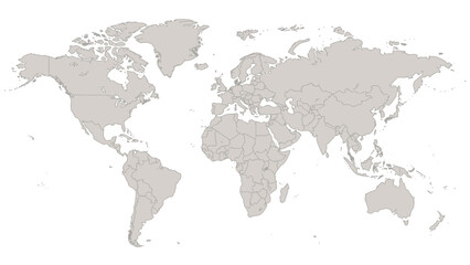 Fototapeta premium World map with highlighted countries in light brown color.