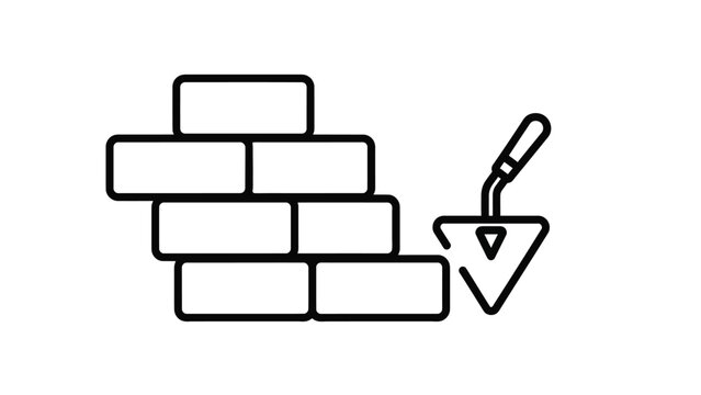 Bricklaying construction icon with trowel and masonry blocks