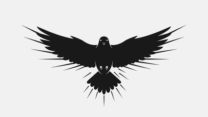 Black Raven Silhouette with Spread Wings and Light Rays.
