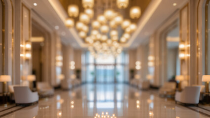 Luxury Hotel Lobby Out of Focus with Warm Beige and Gold Tones