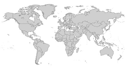 Fototapeta premium Detailed World Map with Country Borders and Geographic Outlines.