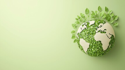 sustainability Globe with Leave Earth icon with leaves growing from the top, symbolizing worldwide environmental sustainability and green initiatives.