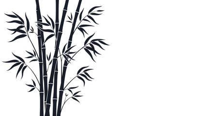 Obraz premium Elegant Black Bamboo Stalks and Leaves Silhouette on White Background.