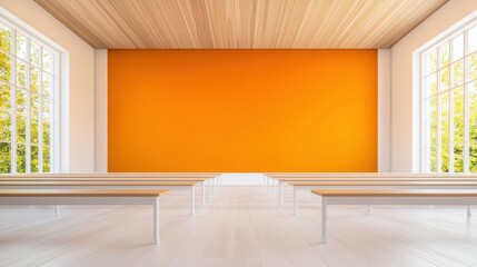 Row of Desk Facing the Front Classroom with multiple rows of desks organized symmetrically, emphasizing a structured, traditional learning setup.