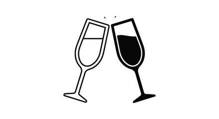 A celebratory toast with two wine glasses a simple graphic representation silhouette