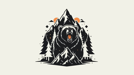Obraz premium Fierce Grizzly Bear Roaring in Mountain Wilderness.